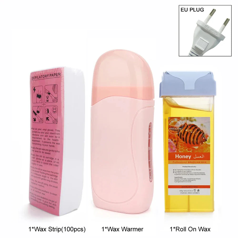 Unisex Hot Roll-On Wax Hair Removal Kit with Depilatory Cream, Wax Heater & Cartridge Warmer – Professional Waxing Set