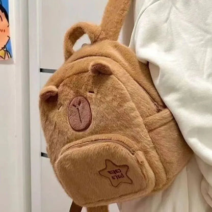 Kawaii Capybara Plush Backpack for Women – Large Capacity Cartoon Crossbody & Tote Bag