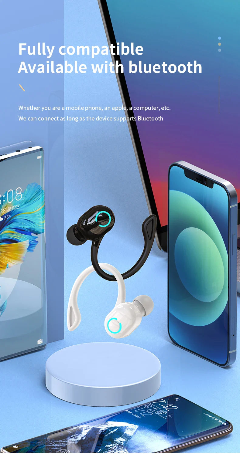 VAORLO Bluetooth 5.2 Ear-Hook Headphones – Mini HIFI Bass Wireless Earphones with Mic for Sports & Gaming