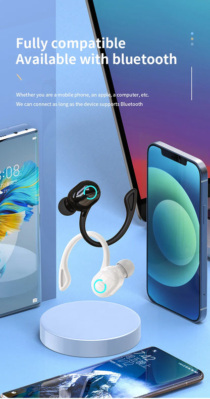 VAORLO Bluetooth 5.2 Ear-Hook Headphones – Mini HIFI Bass Wireless Earphones with Mic for Sports & Gaming