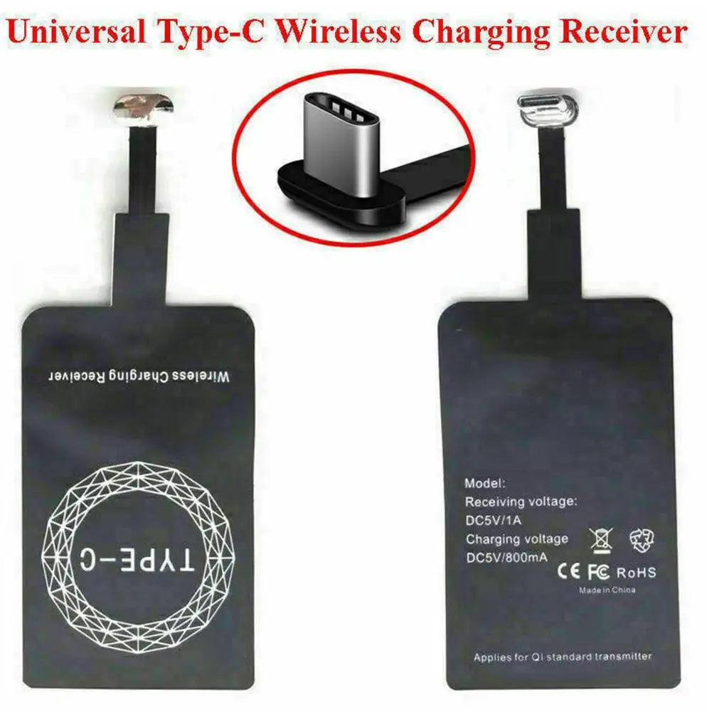 Type-C Wireless Charging Receiver Ultra-Thin Fast Charging Adapter – Stable Wireless Charger Patch for Samsung, Huawei & Xiaomi
