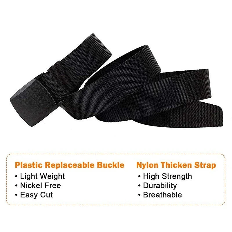 Unisex Plus Size Military Nylon Belt — Automatic Buckle Tactical Canvas Belt for Men and Women, 110-170cm