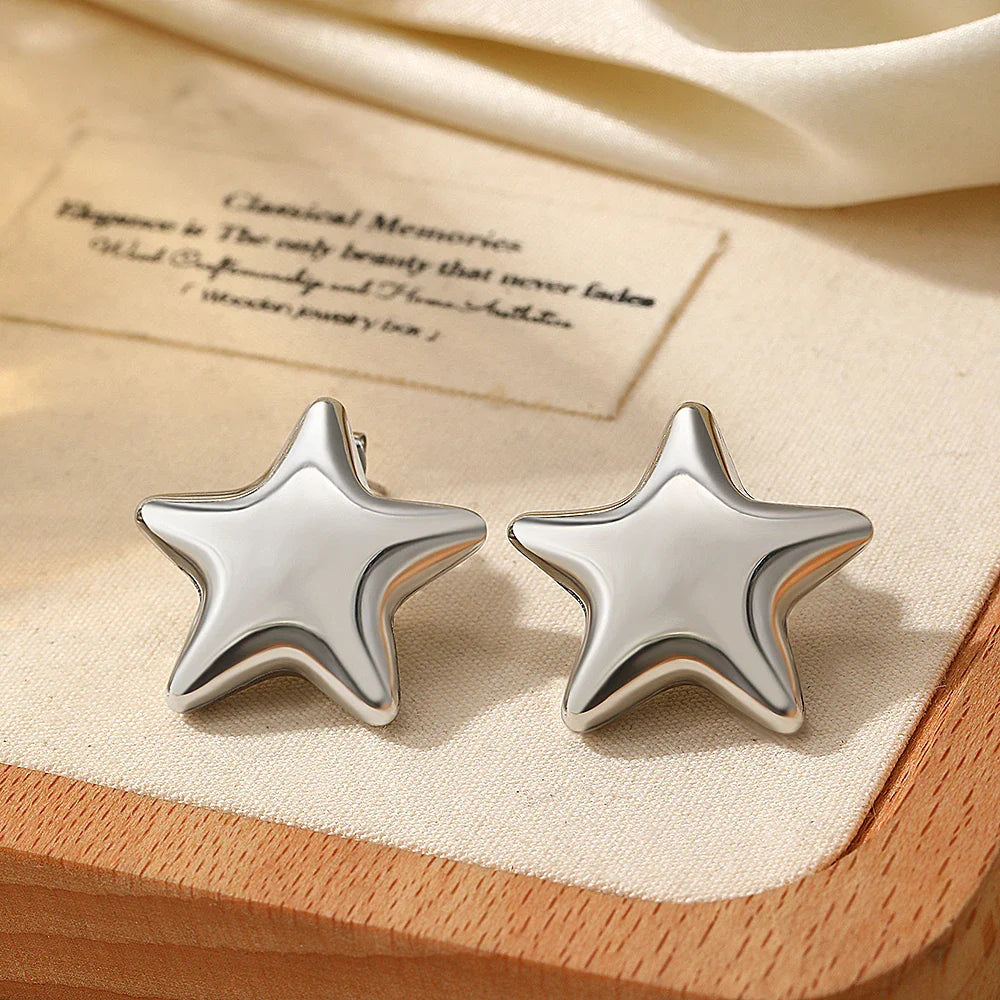 Stainless Steel Star Stud Earrings — Exquisite Sparkling Fairy Jewelry for Women, Ornate Texture, Perfect Gift for Best Friend