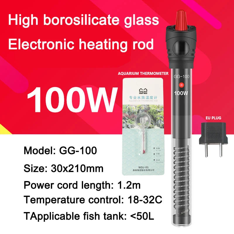 25W-300W Fish Tank Aquarium Heating Rod - Quartz Glass with Digital Display & Automatic Thermostat for Aquariums