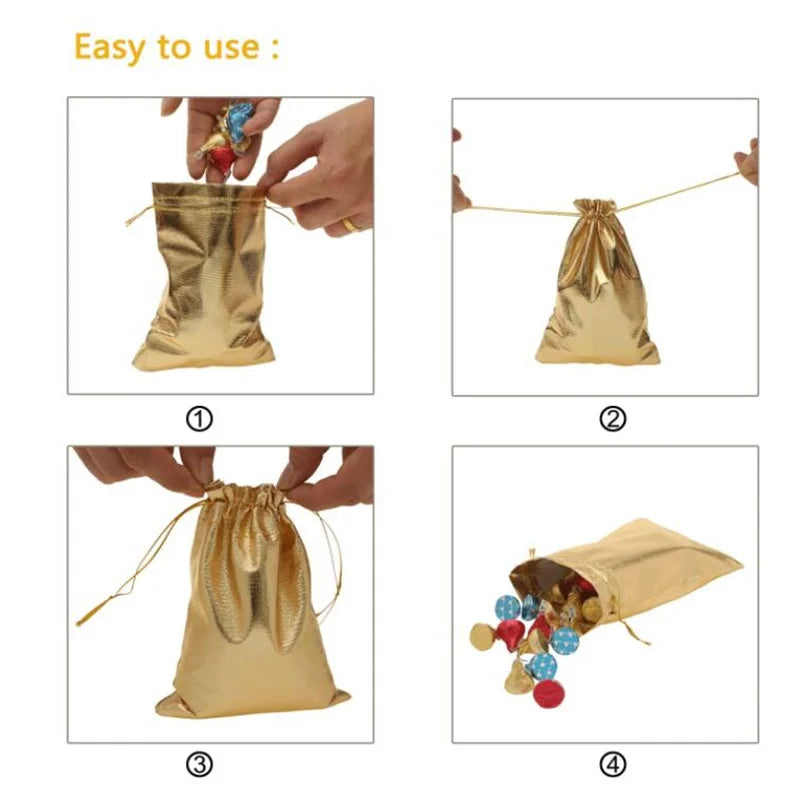 50pcs Gold Drawstring Bags – Jewelry, Candy, and Gift Pouches for Small Business Packaging