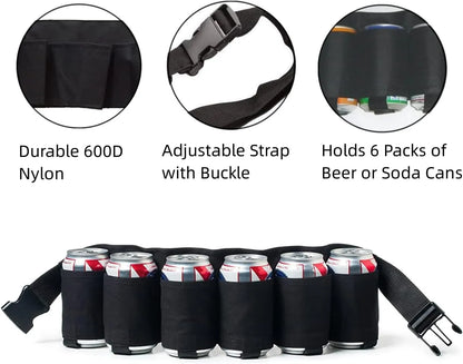 Adjustable Beer Belt Holster - Holds 6 Cans - Perfect Party Accessory for Beer and Soda Bottle Holder Belts - Waist Pack Bag for Ultimate Convenience