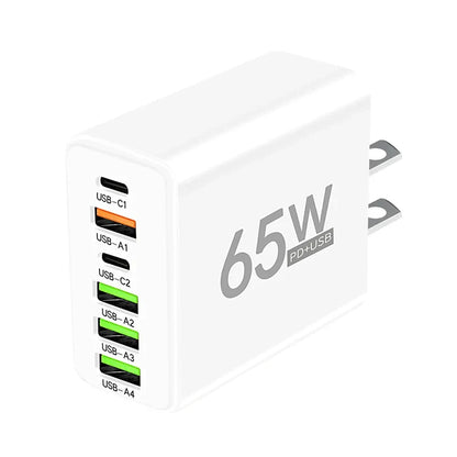 USB Type C 6-Port Wall Charger - PD Fast Charging for iPhone 15/14 Pro Max, Samsung, Xiaomi, Huawei Mobile Phones