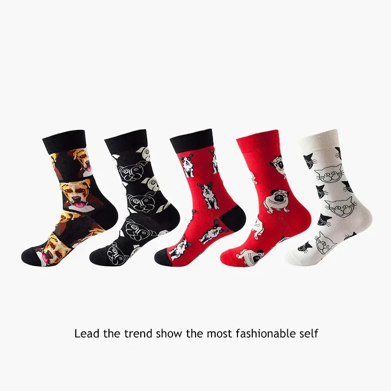 Men's Cotton Dress Socks 5-Pair Pack - Funny Casual Novelty Crew Socks Gift Set