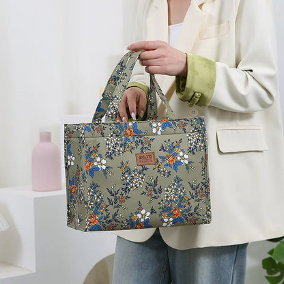 New Nylon Printing Handbag – Thickened Large Capacity Work and Portable Zipper Lunch Box Storage Bento Bag