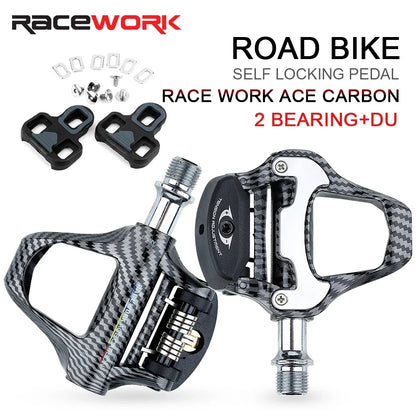 RACEWORK Carbon Fiber Road Bike Pedals Ultra-Light SPD Keo Self-Locking Professional Cycling Pedals