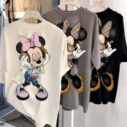 Disney Kawaii Oversized Cotton T-Shirt - Vintage 90s Mickey and Minnie Cartoon Top for Women - Y2K Ulzzang Fashion