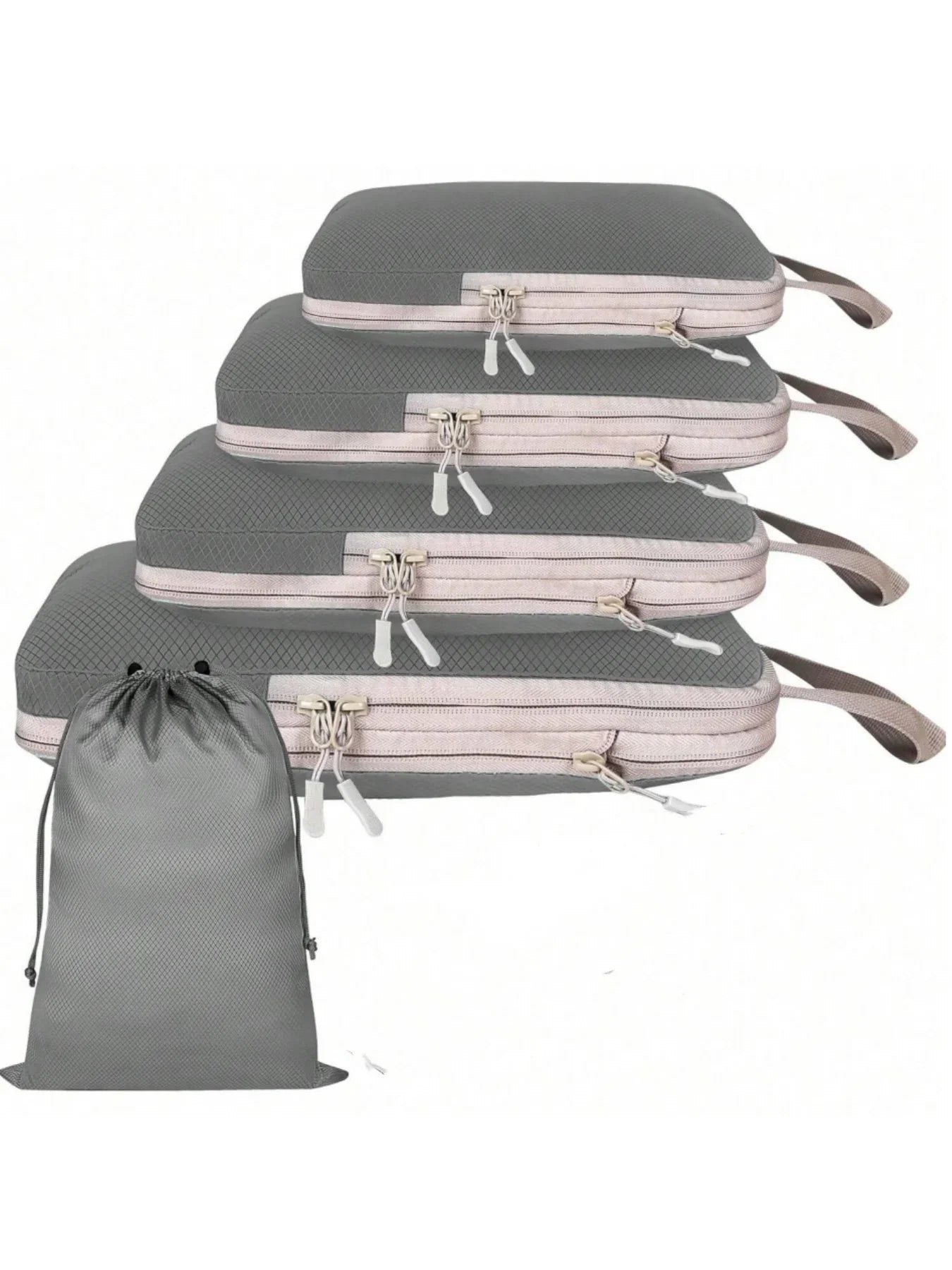 6-Piece Compressible Waterproof Nylon Packing Cubes Set – Portable Travel Storage Bags with Handbag Luggage Organizer