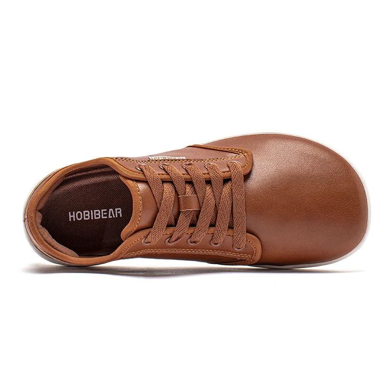 HOBIBEAR Wide-Toe Family Sneakers — Barefoot Minimalist Lace-Up Casual Walking Shoes with Hook & Loop Faux Leather