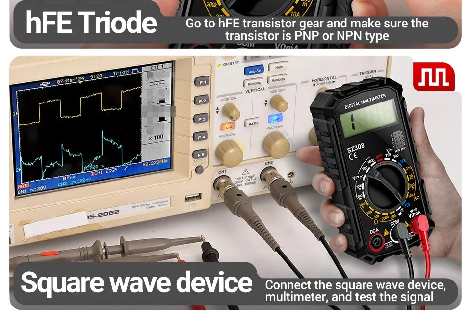 ANENG SZ308 1999-Count Multimeter — HFE Triode Tester, Square Wave Voltmeter & 10A Current Meter
