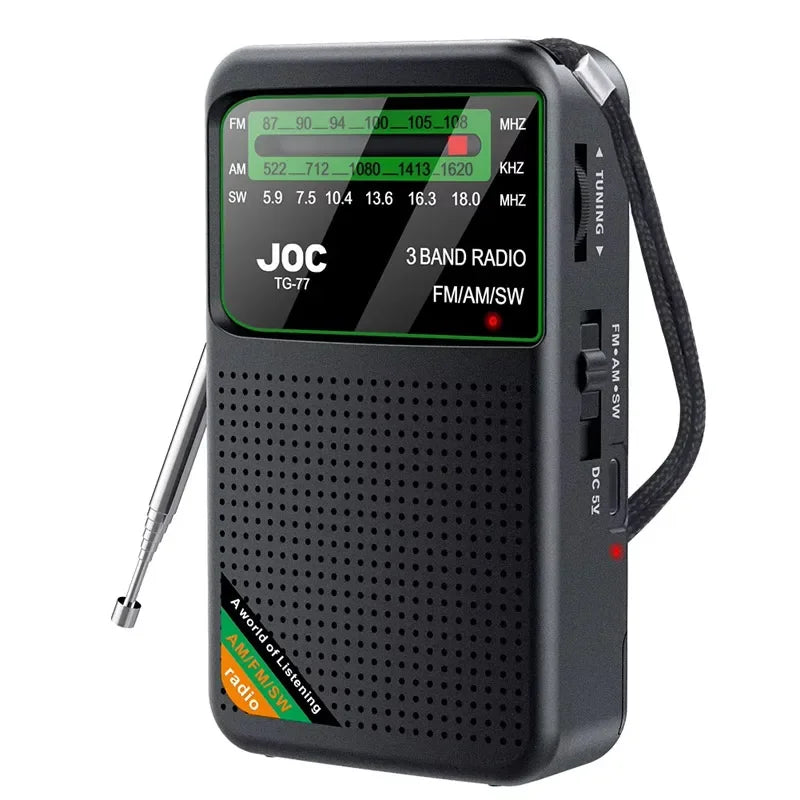 Portable AM/FM/SW Pocket Radio — Mini Receiver with Rechargeable Battery, Good Reception & Wired Earphone Support
