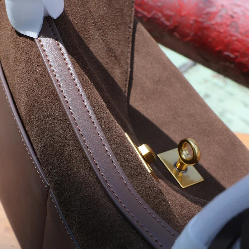 Autumn Winter Suede Leather Tote – Frosted Cowhide High-Capacity Shoulder Kelly Bag