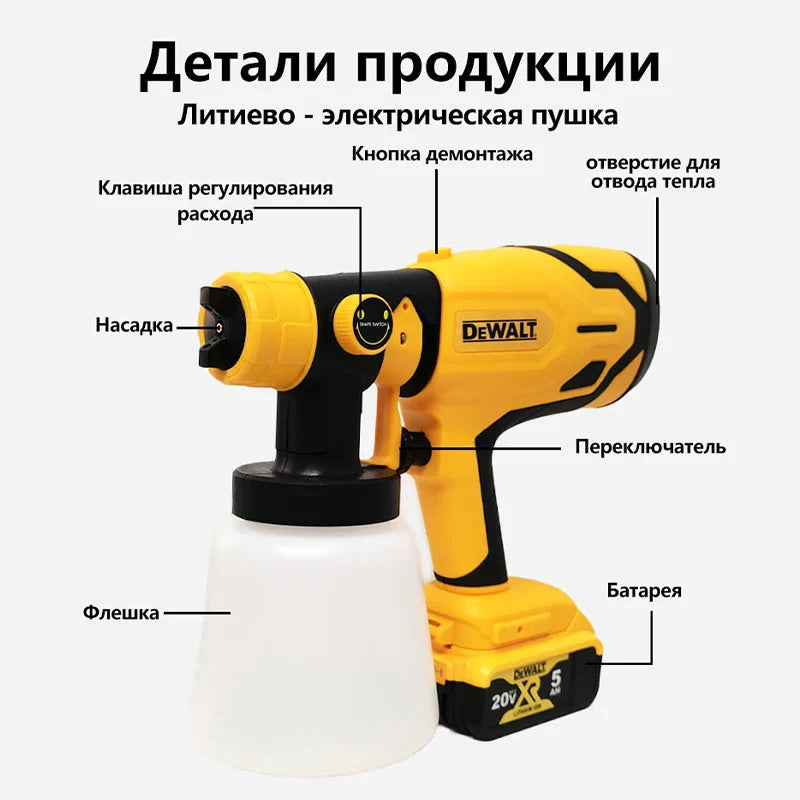 Dewalt 800ML Electric Spray Gun – Cordless Paint Sprayer for Auto & Furniture Coating, Compatible with Dewalt 18V/20V Battery