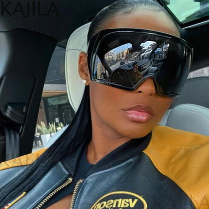 2025 Oversized Punk Shield Sunglasses – Luxury Steampunk Big Frame UV400 Sport Goggles for Women & Men