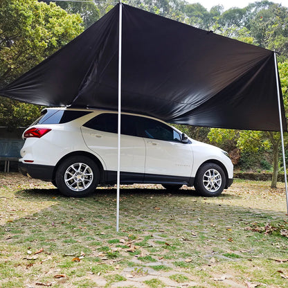 Manta Ray Car Side Awning – Black Coating Waterproof Tarp with Suction Cup Anchor for SUV Camping & Shade