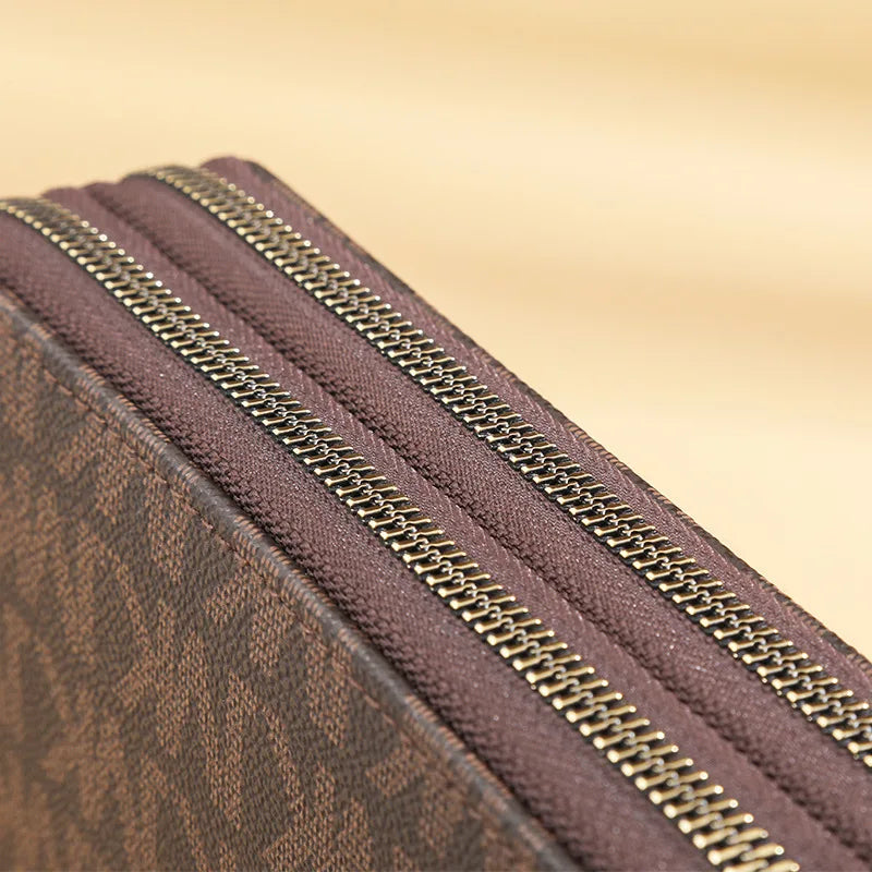 Women’s Double Zipper Long Wallet – Fashion Wristlet Clutch with Phone Holder & Card Slots, Big Letter Design