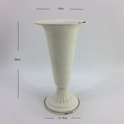 Old Goblet Antique Flower Vase – White Retro European Iron Table Arrangement Container with Handles