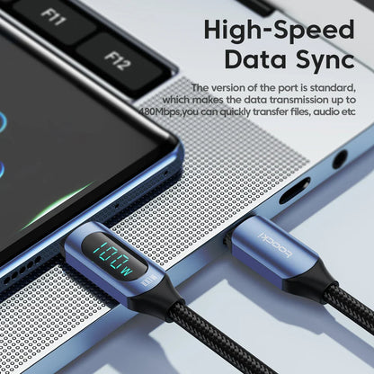 Toocki Type-C to Type-C Cable – 100W PD Fast Charging & Display Cable for Xiaomi POCO F3, Realme, MacBook, iPad