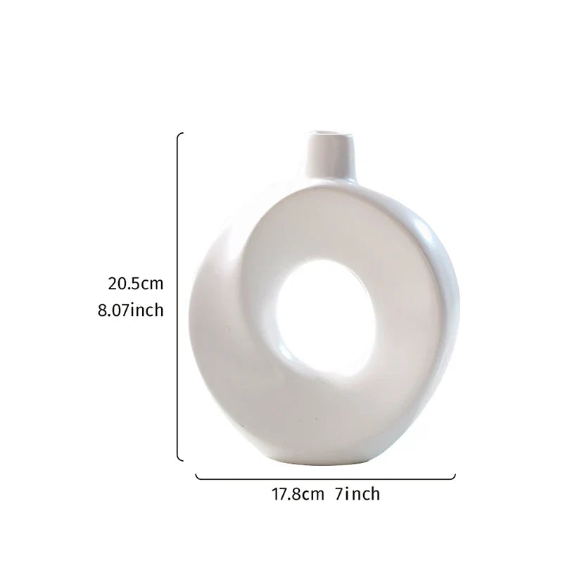 Creative Resin White Donut Vase – Modern Minimalist Decorative Flower Vase for Home Decor & Table Styling