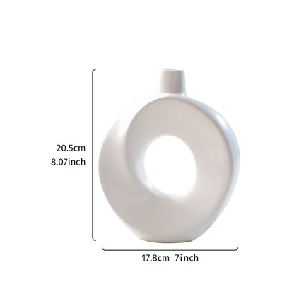 Creative Resin White Donut Vase – Modern Minimalist Decorative Flower Vase for Home Decor & Table Styling