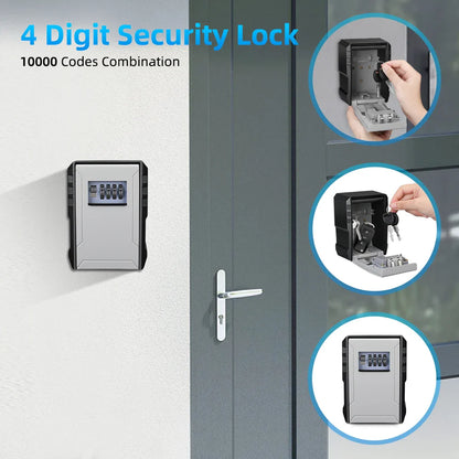 Camluxy Wall-Mounted Key Lock Box – Weatherproof 4-Digit Password Safe for Indoor & Outdoor Anti-Theft Key Storage