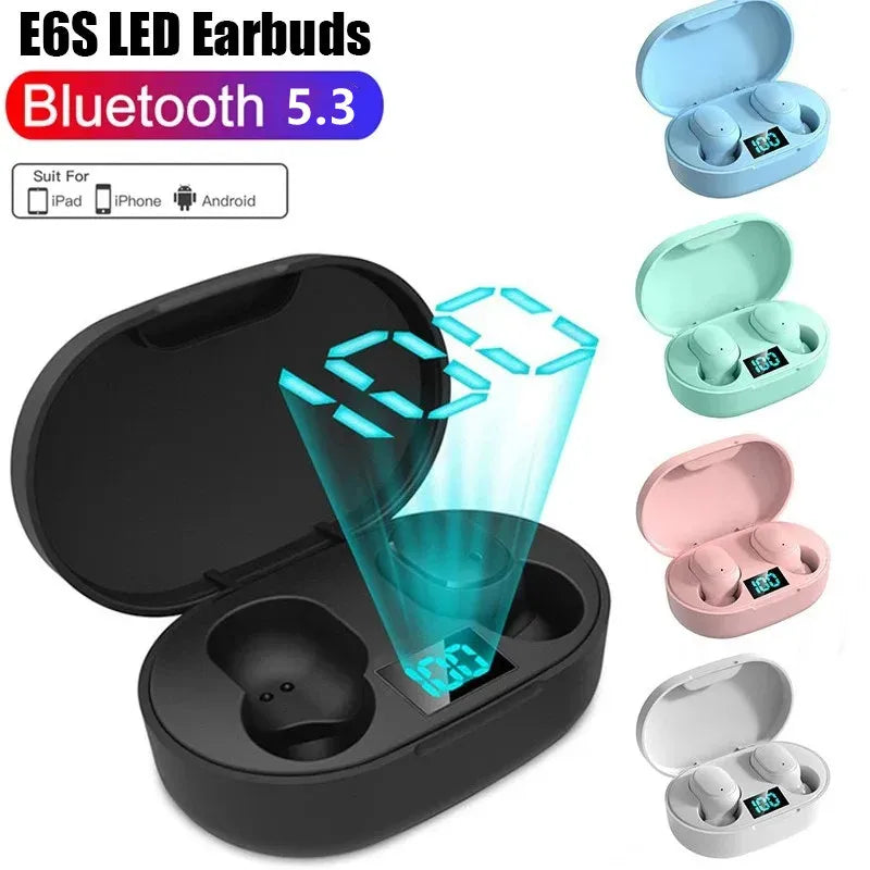 E6S TWS Wireless Bluetooth Earbuds – Waterproof Noise Cancelling Headset with LED Display & Mic