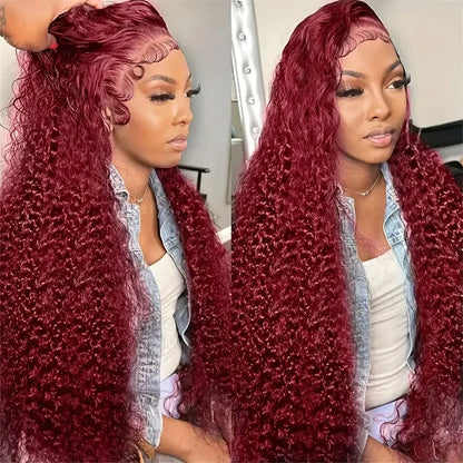 13x4/13x6 Burgundy Deep Wave Frontal Wig – HD Colored 99J Red Curly Human Hair Lace Front for Black Women