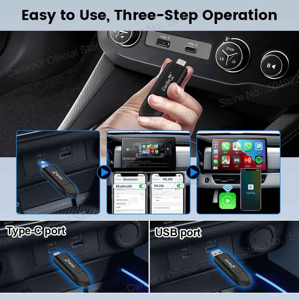 CarlinKit Mini 5 SE Wireless CarPlay Adapter – Fast 5.8GHz WiFi & Bluetooth for iPhone, Spotify, Waze, Split Screen