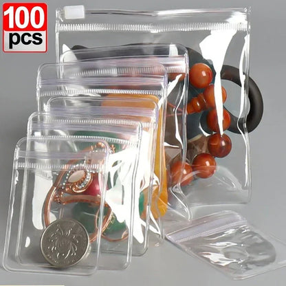 10/100pcs Thick PVC Jewelry Bags — Transparent Self-Sealing Pouches for Storage, Display & Anti-Oxidation Protection