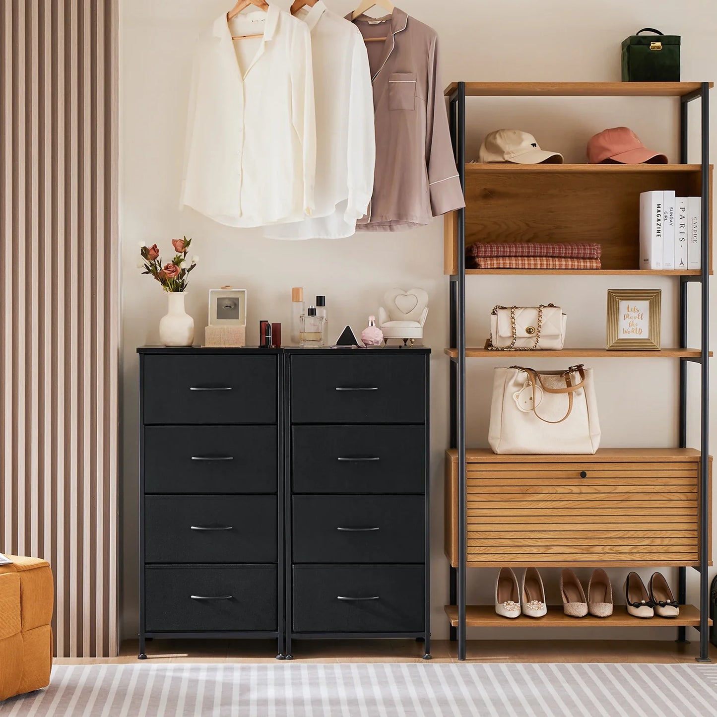 4-Layer Fabric Living Room Cabinets – Steel Frame Wardrobe Closet for Clothes Storage