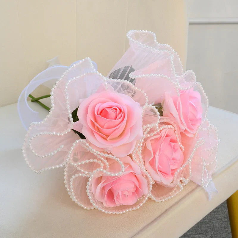28cmx450cm Pearl Wave Yarn Flower Wrapping Paper - Lace Mesh Florist Handmade Bouquet Gift Packaging Supply for Decoration