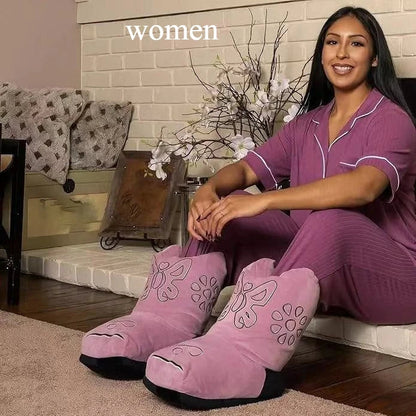 Cowboy Boot Slippers - Plush Western-Style Fuzzy House Boots for Adults