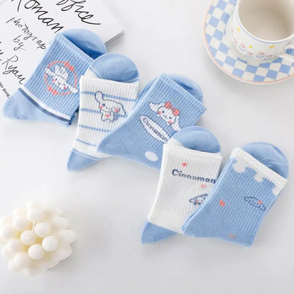 New Sanrio Cinnamoroll Cartoon Socks — Cute Unisex Mid-Calf Socks for Kids & Adults, Perfect for Autumn & Winter