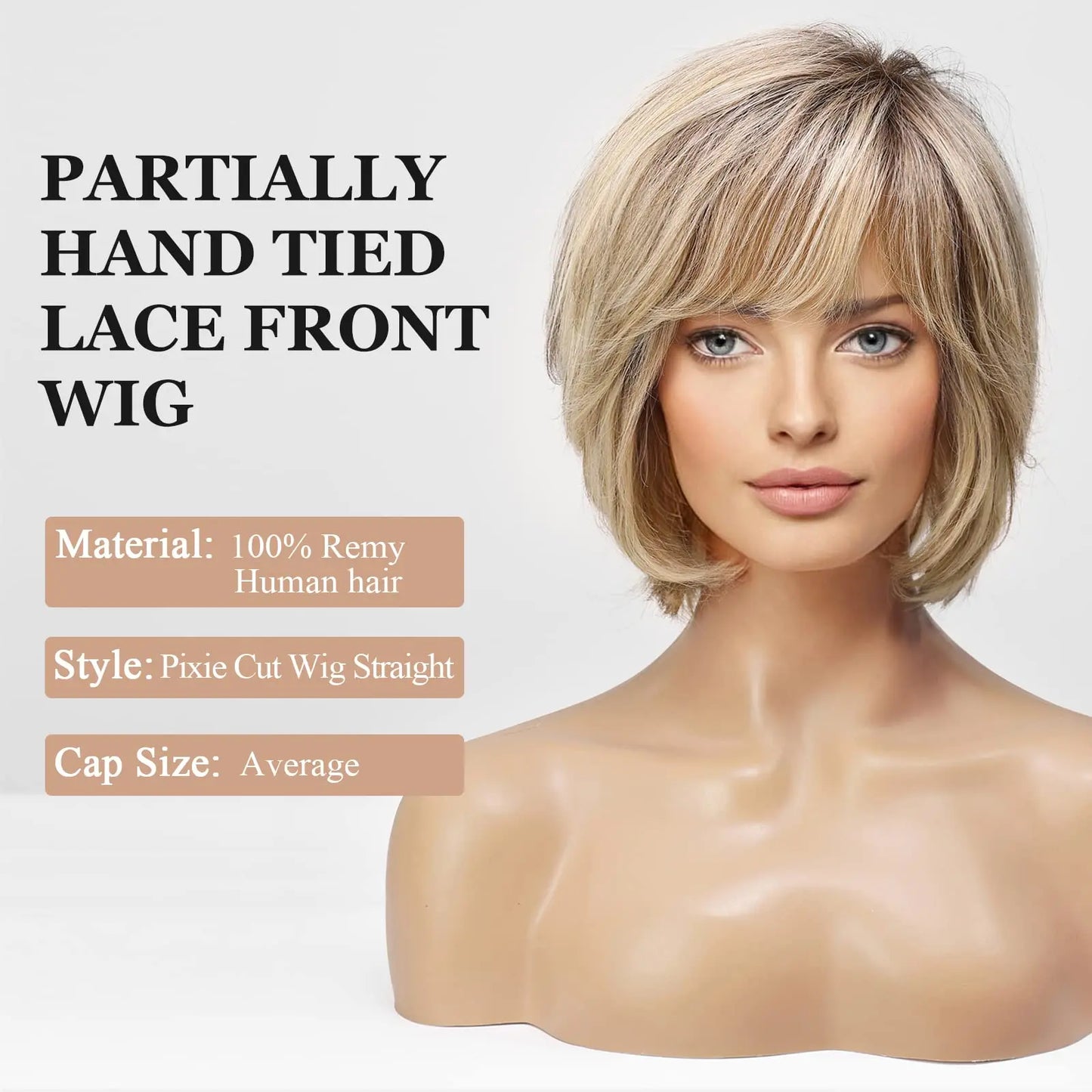 Brown Blonde Mixed Ombre Lace Front Wig – Short Wavy Bob Golden Blonde Remy Human Hair for White Women Daily Use