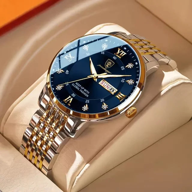 POEDAGAR Luxury Men's Sports Watch — Waterproof Luminous Stainless Steel Quartz Wristwatch with Date