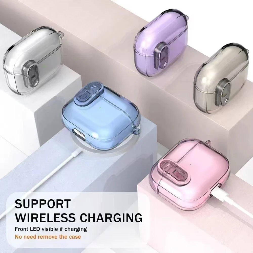 Transparent Crystal Wireless Bluetooth Earphone Case for AirPods Pro 2 – TPU Clear Switch Lock Cover for AirPods 4 (2024)