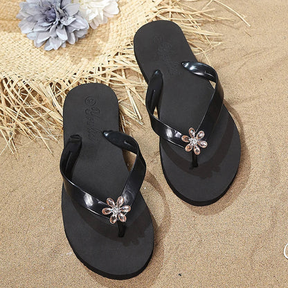 Women's Floral Flat Flip Flops - Lightweight Soft Sole Summer Beach Slides