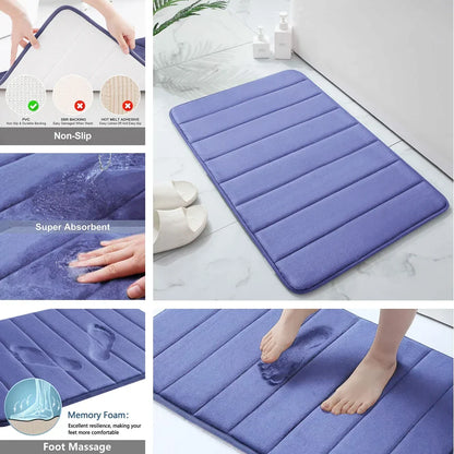 3PC Set Non-Slip Memory Foam Bath Mats - Soft, Water Absorbent, Quick-Dry, Machine Washable Floor Rugs