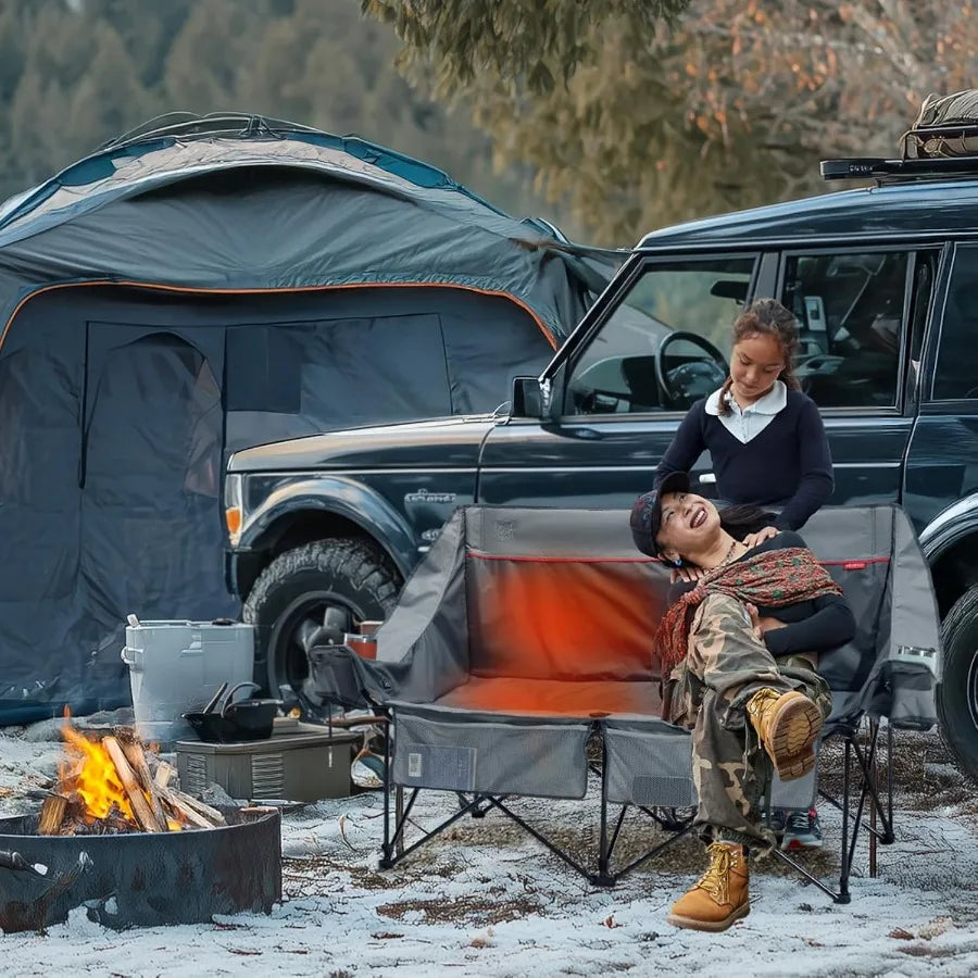 Heated Double Camping Chair – 700 lbs Heavy-Duty Outdoor Folding Camp Couch with Comfort & Durability