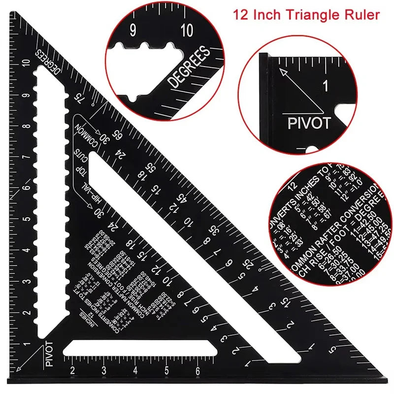 Metric Triangle Ruler for Woodworking | 7" & 12" Alloy Metal Carpenter Measuring Layout Tool
