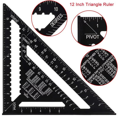 Metric Triangle Ruler for Woodworking | 7" & 12" Alloy Metal Carpenter Measuring Layout Tool