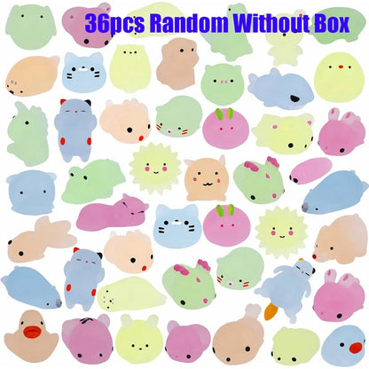 12/36PCS Kawaii Animal Squishy Toys – Glow in the Dark Mochi Stress Relief Squishies for Kids Party Favors & Sensory Play