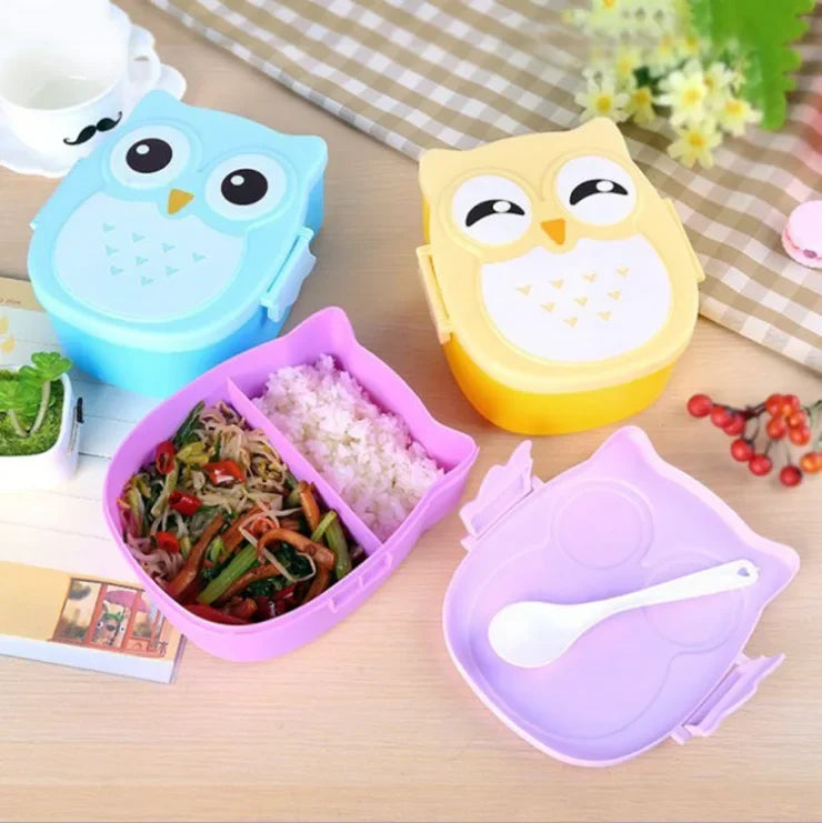 Portable Plastic Children’s Bento Box – Lunch Box Food Container with Carton Design, Dinnerware & Cutlery Set