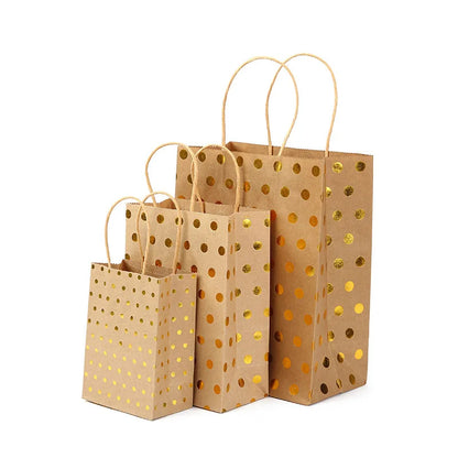 5 Pcs Dot Star Kraft Paper Bags with Handles – Birthday, Wedding & Party Gift Packaging Bags