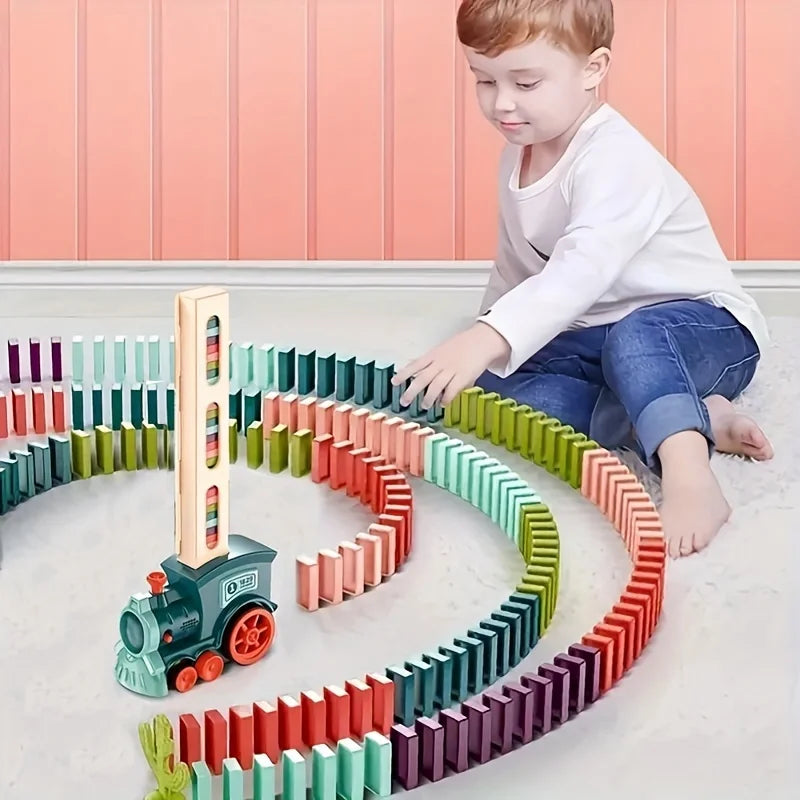 Automatic Domino Train – Electric Car Brick Block Kits for Creative Games, Intelligence and Educational DIY Toys, Kids Birthday Gift