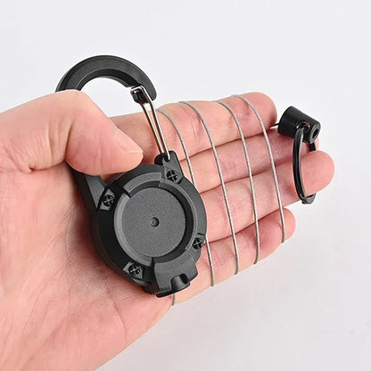 Retractable Heavy-Duty Carabiner Keychain – Steel Wire Rope Pull Reel for Outdoor & Sport Use